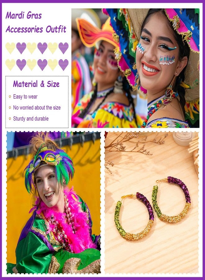 Dcfywl731 Mardi Gras Hoop Earrings - Purple Green Gold Carnival Earrings, Festive Mardi Gras Outfit Accessories for Women, Party Jewelry - Image 3