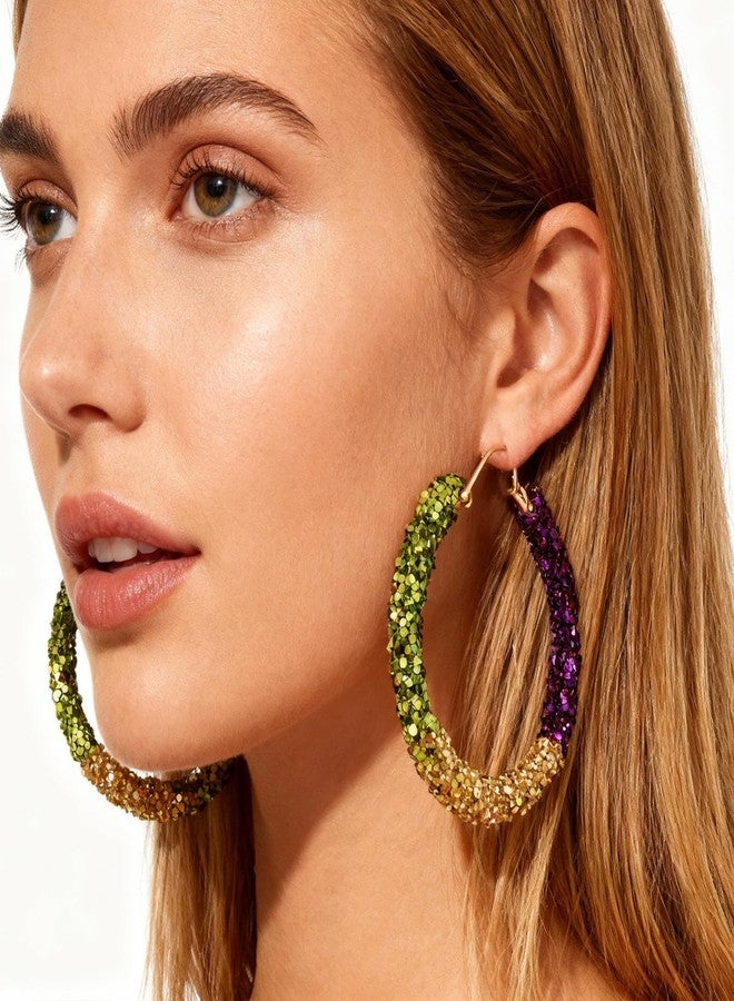 Dcfywl731 Mardi Gras Hoop Earrings - Purple Green Gold Carnival Earrings, Festive Mardi Gras Outfit Accessories for Women, Party Jewelry - Image 5