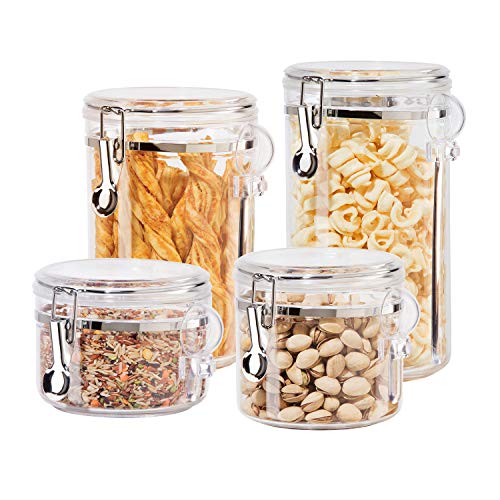 Oggi 4pc Clear Canister Set with Clamp Lids Airtight Containers in Sizes Ideal for Kitchen  Pantry Storage of Bulk Dry Foods Including Flour Sugar Coffee Rice Tea Spices  Herbs