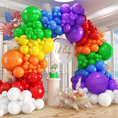 PAXILE 412pcs Rainbow Balloon Arch Kit Assorted Colors 18 12 10 5 Inch Different Sizes Matte Latex Colorful Balloons for Baby Shower Birthday Wedding Party Decorations - Image 1