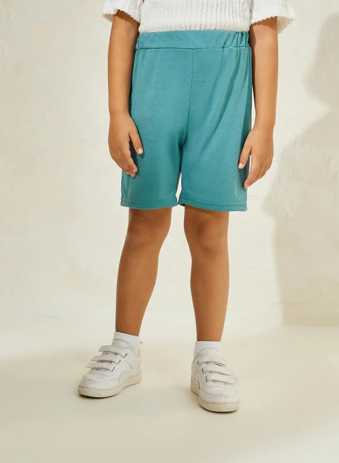 Styli Textured Rib Knit Polo T-Shirt & Shorts Set