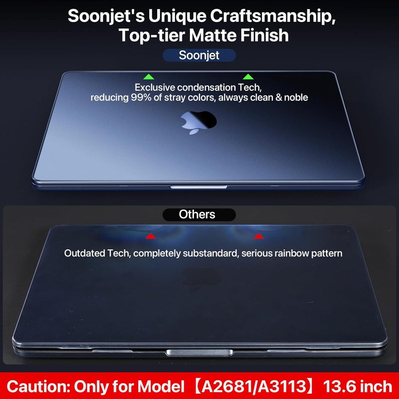 soonjet حافظة متوافقة لجهاز MacBook Air مقاس 13.6 بوصة M4 M3 M2 إصدار 2025 2024-2022 الطراز A3240 A3113 A2681، غلاف صلب واقي متين لجهاز MacBook Air M2 مقاس 13 بوصة - شفاف منتصف الليل - Image 5