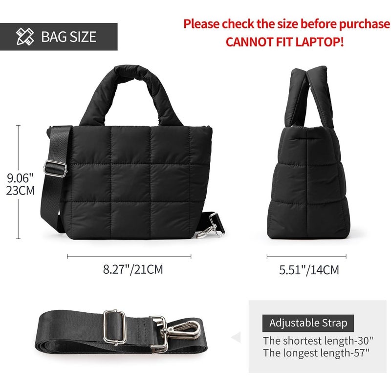 Crossbody bags for women: lightweight nylon quilted puffer tote with adjustable strap, black travel purse and small wallet handbag - Image 5