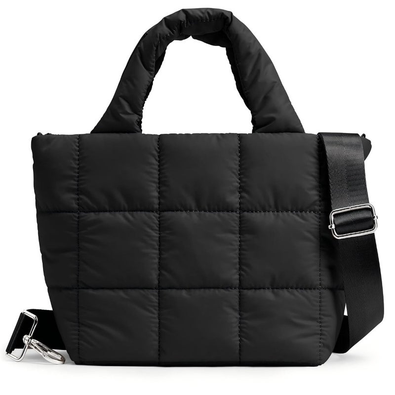 Crossbody bags for women: lightweight nylon quilted puffer tote with adjustable strap, black travel purse and small wallet handbag - Image 1