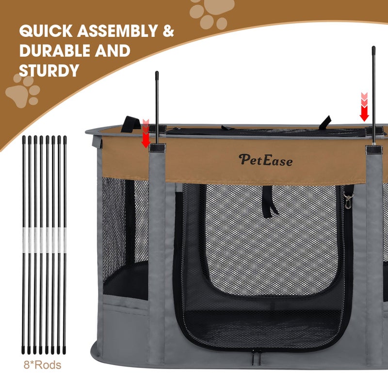 PETEASE Portable Cat Playpen with Litter Box, Cat Enclosure for Camping, Cat Recovery Playpen After Surgery, Foldable Indoor Outdoor Pet Tent for Cats Rabbits Puppies (Brown) - Image 5