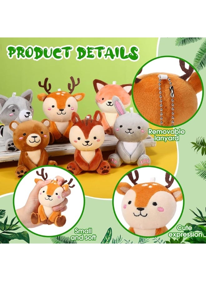 Aoriher 6 Pcs Mini Woodland Animals Plush Toys Bulk 4 Inch Cute Plush Bear Rabbit Squirrel Raccoon Stuffed Keychain for Baby Shower Birthday Party Supplies Table Centerpiece DecorsWoodland - Image 1