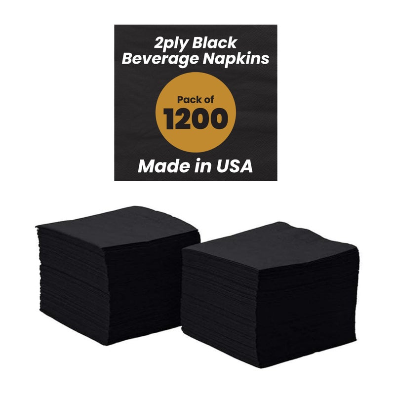 Perfectware 2ply Black Beverage Napkins 1200 Count 2Ply Cocktail Black Napkins 10 x 10 Black Beverage Napkin Pack is 4 Packs of 300 Count Total 1200 Napkins