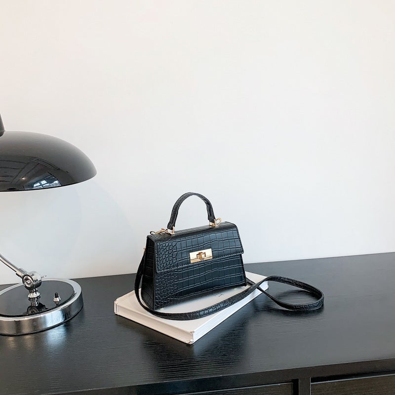 Bag Women'S New Style New Texture Stone Pattern Retro Shoulder Bag Rotating Lock Crossbody Handheld Small Square Bag White - Image 4