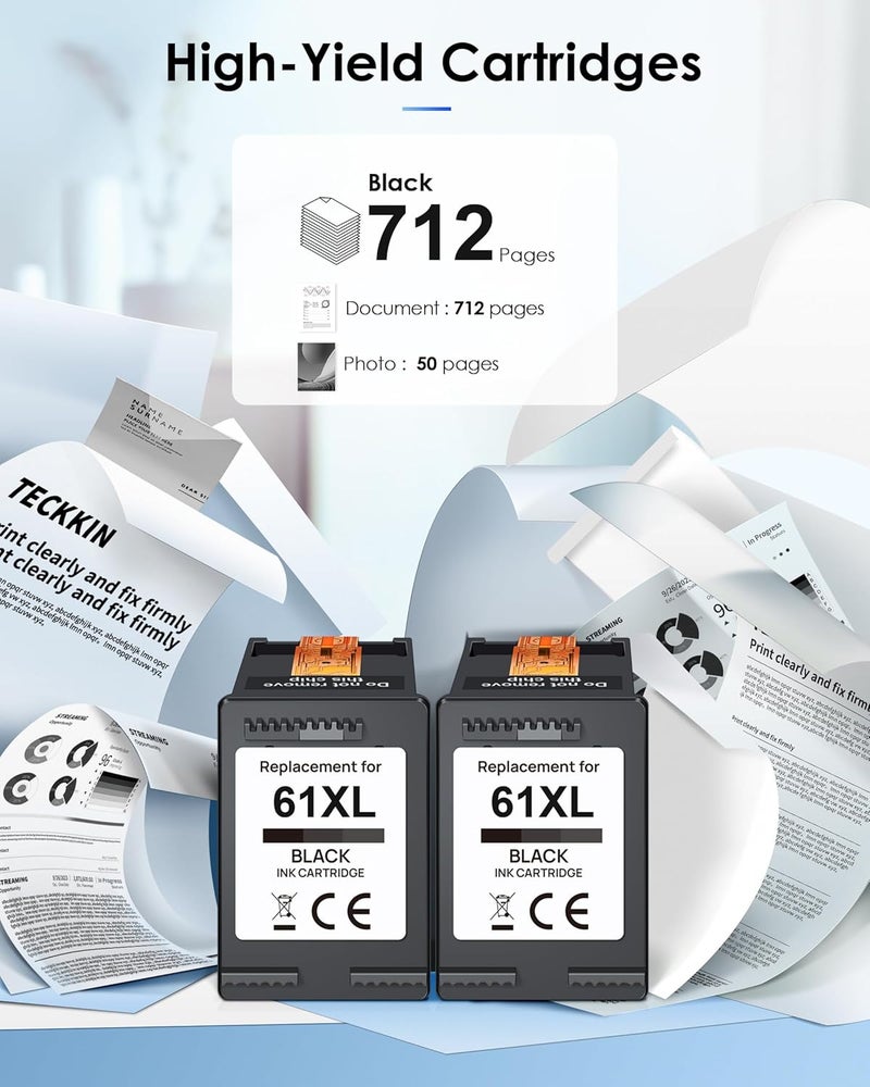 خرطوشة حبر أسود 61XL بديلة لحبر HP 61 خرطوشة حبر أسود HP 61 مناسبة لـ Envy 4500 5530 4501 4502 DeskJet 1000 1010 1050 1510 2050 2510 2540 OfficeJet 2620 4630 (عبوة من 2) - Image 3