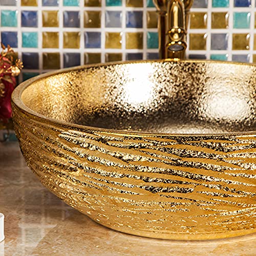 jdzlanwtart Gold Bathroom Vessel Sink Luxury Golden Round Bowl and Hand Carved Ceramic Countertop Wash Basin from Jingdezhen Porcelain - Image 5