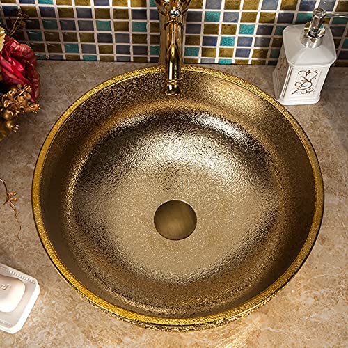 jdzlanwtart Gold Bathroom Vessel Sink Luxury Golden Round Bowl and Hand Carved Ceramic Countertop Wash Basin from Jingdezhen Porcelain - Image 4