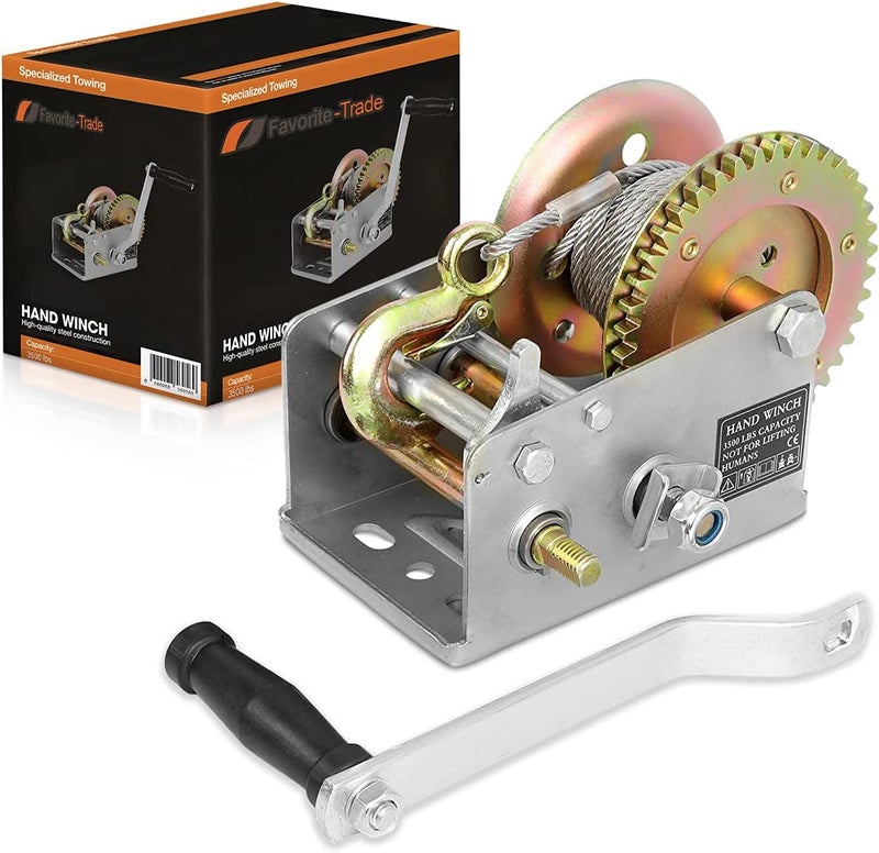 Favorite-Trade Trailer Winch â€“ Durable Hand Crank â€“ 3500 lbs Hand Winch with Cable - Boat Trailer Cable, Heavy Duty Rope Crank for Trailer, Boat or ATV Towing - Image 1