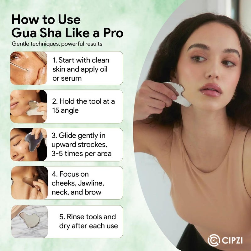 CIPZI Premium Gua Sha Tool For Face, Anti-Aging Facial Massager Tool For Tighten Skin, 100% 304 Stainless Steel Skin Care Gua Sha for Face, Neck, Eye to Reduce Wrinkles and Relax Body - Image 5