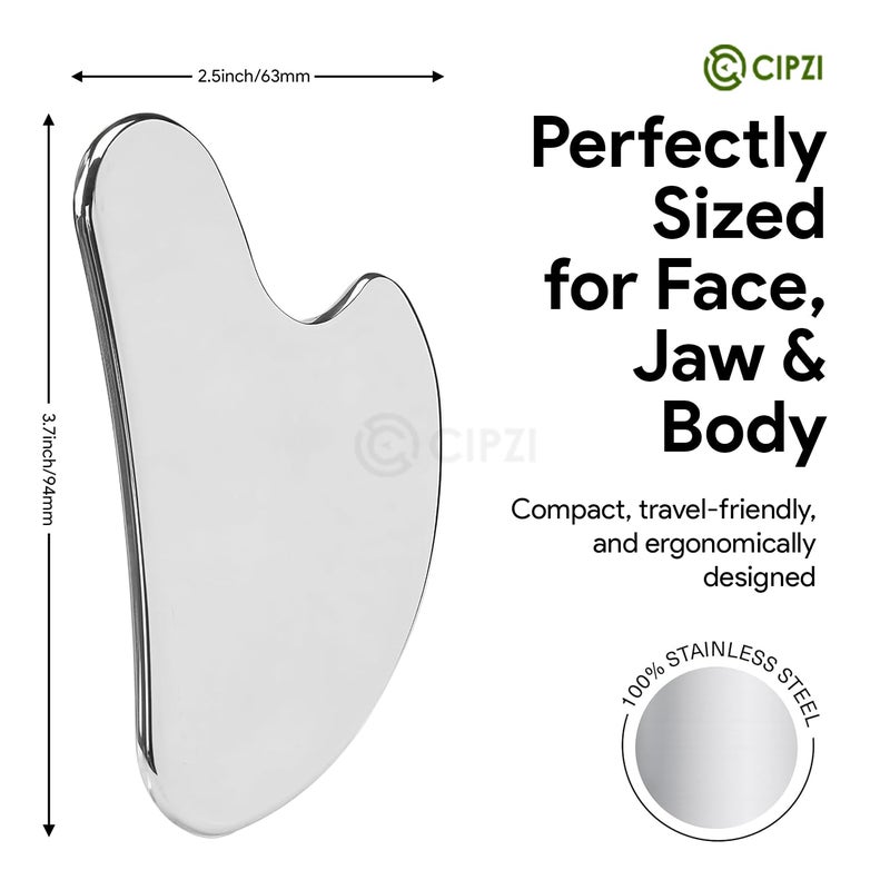 CIPZI Premium Gua Sha Tool For Face, Anti-Aging Facial Massager Tool For Tighten Skin, 100% 304 Stainless Steel Skin Care Gua Sha for Face, Neck, Eye to Reduce Wrinkles and Relax Body - Image 4
