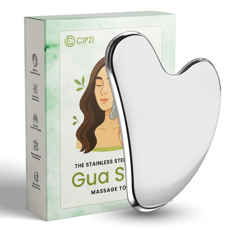 CIPZI Premium Gua Sha Tool For Face, Anti-Aging Facial Massager Tool For Tighten Skin, 100% 304 Stainless Steel Skin Care Gua Sha for Face, Neck, Eye to Reduce Wrinkles and Relax Body - Image 1