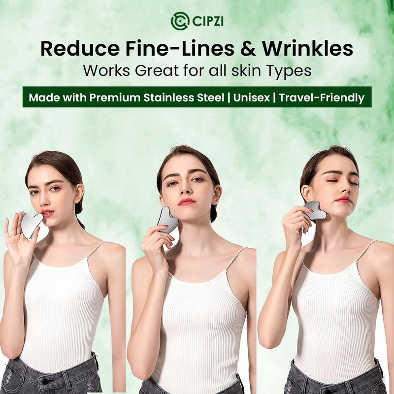 CIPZI Premium Gua Sha Tool For Face, Anti-Aging Facial Massager Tool For Tighten Skin, 100% 304 Stainless Steel Skin Care Gua Sha for Face, Neck, Eye to Reduce Wrinkles and Relax Body - Image 2