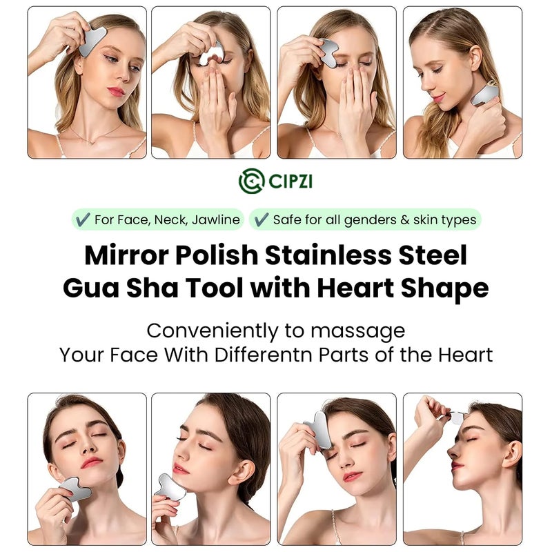 CIPZI Premium Gua Sha Tool For Face, Anti-Aging Facial Massager Tool For Tighten Skin, 100% 304 Stainless Steel Skin Care Gua Sha for Face, Neck, Eye to Reduce Wrinkles and Relax Body - Image 3