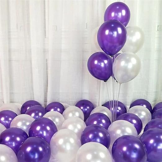 Pop Colours Party Balloon White And Purple Combination | Mix of 50 pcs | Suitable For Birthday, Anniversary, Wedding And Many More Occassions - Image 1