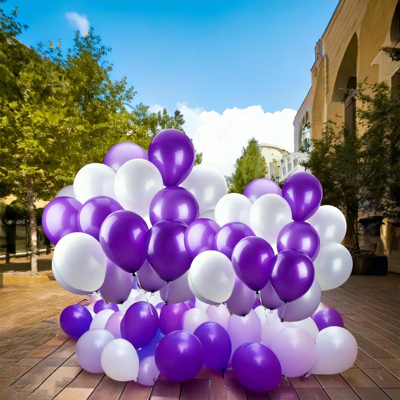 Pop Colours Party Balloon White And Purple Combination | Mix of 50 pcs | Suitable For Birthday, Anniversary, Wedding And Many More Occassions - Image 2