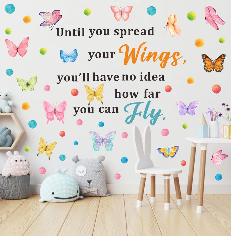 OLMIXA Until You Spread Your Wings Wall Decal, Butterfly Inspirational Quote Wall Stickers Girls Bedroom, Vinyl Colorful Butterflies Saying Wall Art for Classroom Office Playroom Decor - Image 1