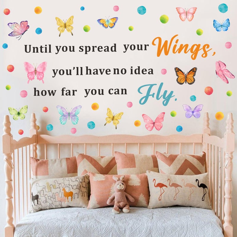OLMIXA Until You Spread Your Wings Wall Decal, Butterfly Inspirational Quote Wall Stickers Girls Bedroom, Vinyl Colorful Butterflies Saying Wall Art for Classroom Office Playroom Decor - Image 4