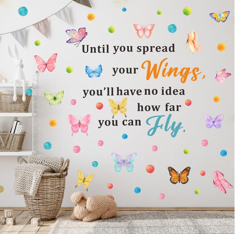 OLMIXA Until You Spread Your Wings Wall Decal, Butterfly Inspirational Quote Wall Stickers Girls Bedroom, Vinyl Colorful Butterflies Saying Wall Art for Classroom Office Playroom Decor - Image 3