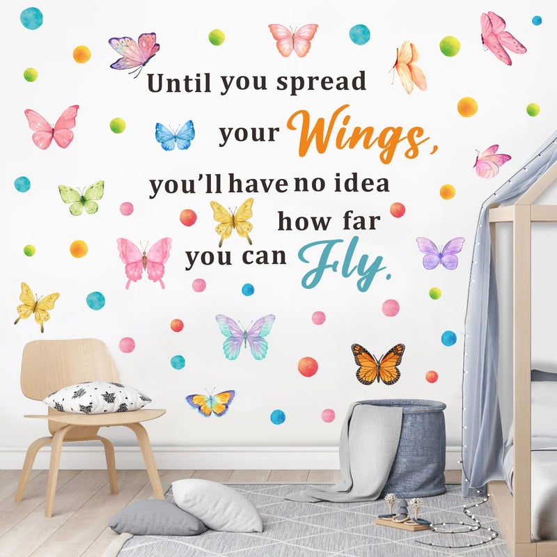 OLMIXA Until You Spread Your Wings Wall Decal, Butterfly Inspirational Quote Wall Stickers Girls Bedroom, Vinyl Colorful Butterflies Saying Wall Art for Classroom Office Playroom Decor - Image 2
