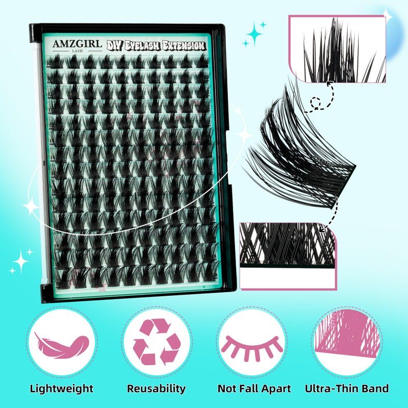 AMZGIRL LASH Manga Lash Clusters Fairy Eyelash Extension DIY 140pcs C Curl Anime Lashes Extensions Wispy Eyelashes Cluster with Thin Band Volume Individual Lashes False Eyelashes At Home (Doll, C-10-18mm) - Image 3
