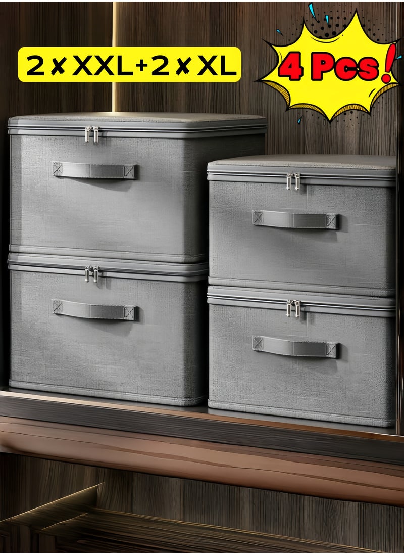nihao 4 Pieces Extra Large Capacity Bedroom Clothes Storage and Organization Boxes, Household Flip Storage Box, Large Capacity Wardrobe Clothing Layering Storage Boxes Privacy Storage Artifact (2✘49*37*31CM+2✘45*35*26CM)  - Image 1