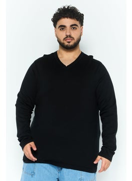 IKKS Men V-Neck Knitted Long Sleeve Sweatshirts, Black  - Image 1