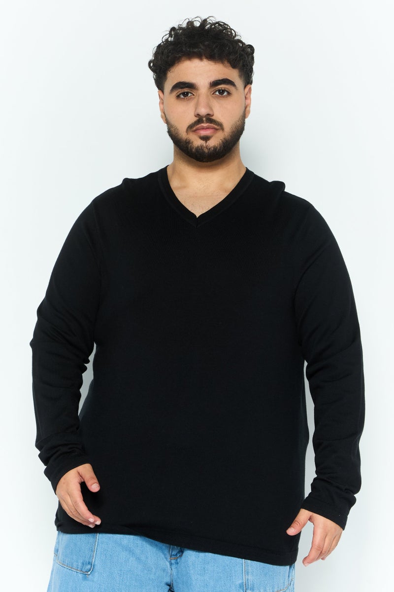 IKKS سويت شيرتات رجالية بأكمام طويلة على شكل حرف V، أسود - Image 1