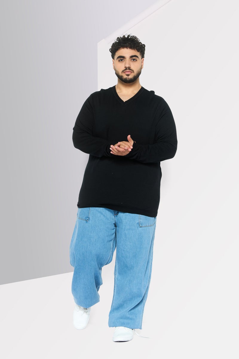 IKKS سويت شيرتات رجالية بأكمام طويلة على شكل حرف V، أسود - Image 2