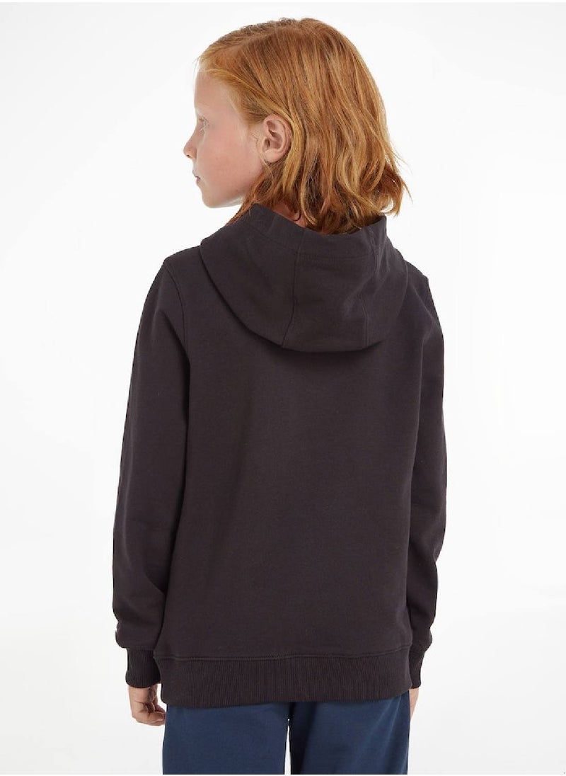 TOMMY HILFIGER Kids' Essential Logo Organic Cotton Hoody Sweatshirt, Black  - Image 4