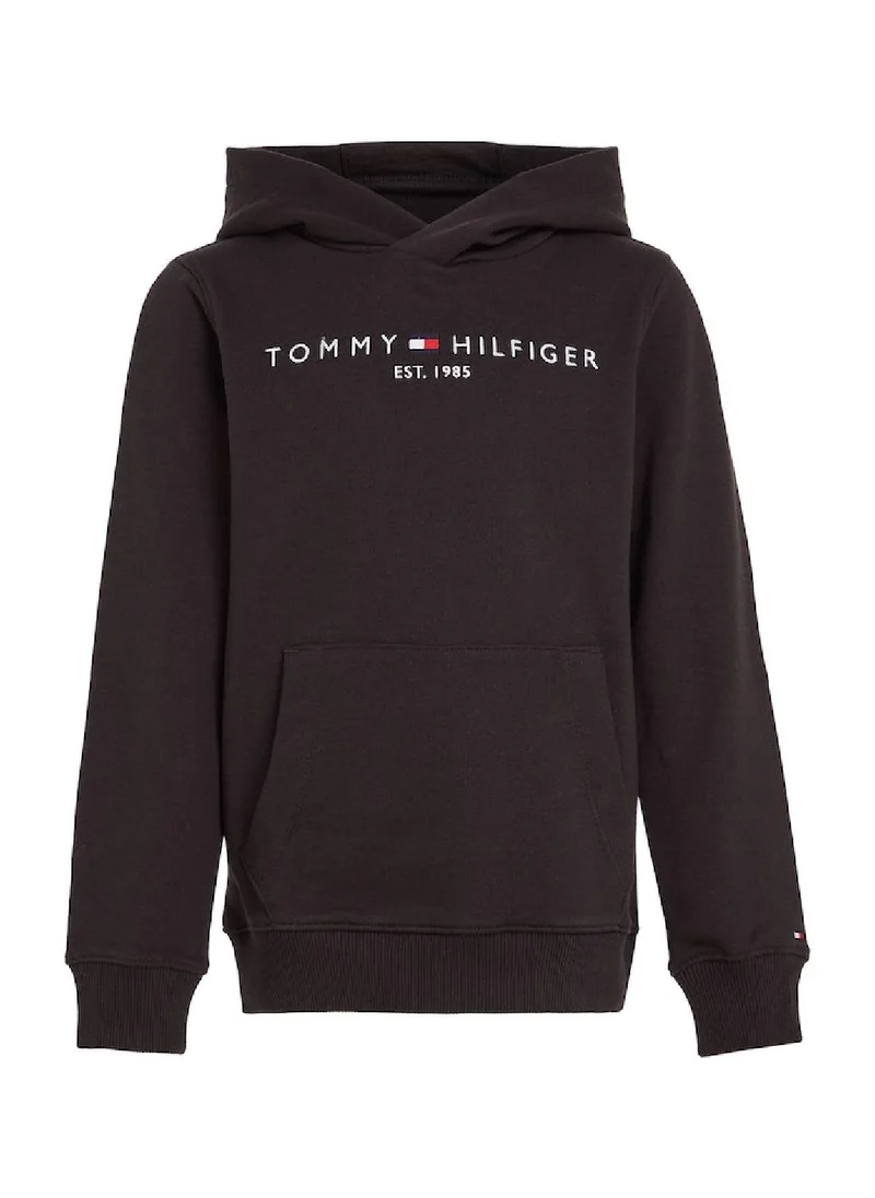 TOMMY HILFIGER Kids' Essential Logo Organic Cotton Hoody Sweatshirt, Black