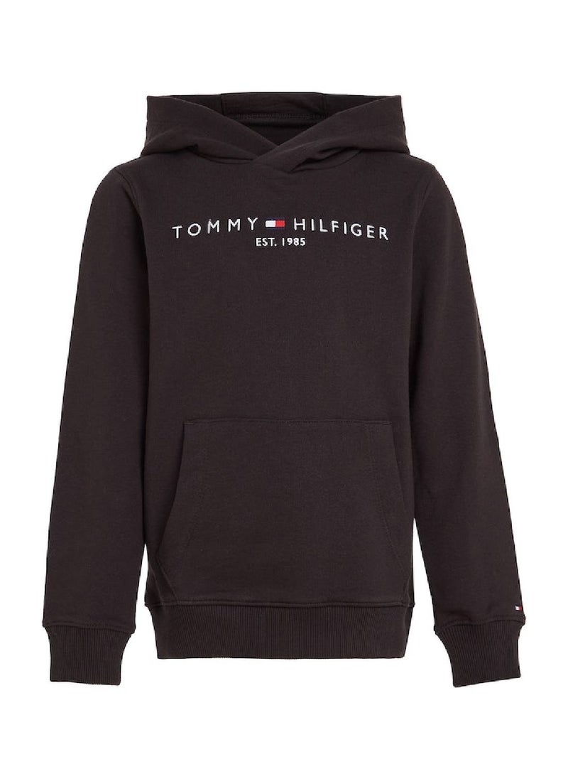 TOMMY HILFIGER Kids' Essential Logo Organic Cotton Hoody Sweatshirt, Black  - Image 2