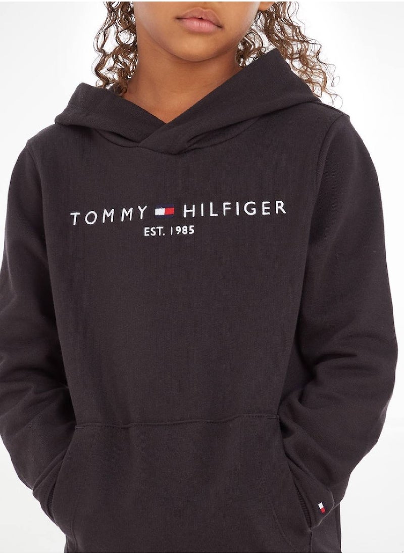TOMMY HILFIGER Kids' Essential Logo Organic Cotton Hoody Sweatshirt, Black  - Image 5