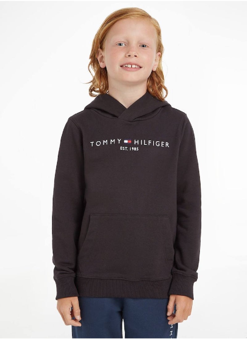 TOMMY HILFIGER Kids' Essential Logo Organic Cotton Hoody Sweatshirt, Black  - Image 1