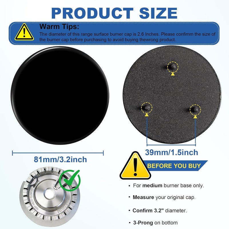 senkap New Upgraded WB29K10023 Range Medium Burner Cap Replacement for GE Gas Range/Stove/Oven/Cooktop,Burner Caps for Gas Stove,3.2 Inch Diameter (1PCS) - Image 3