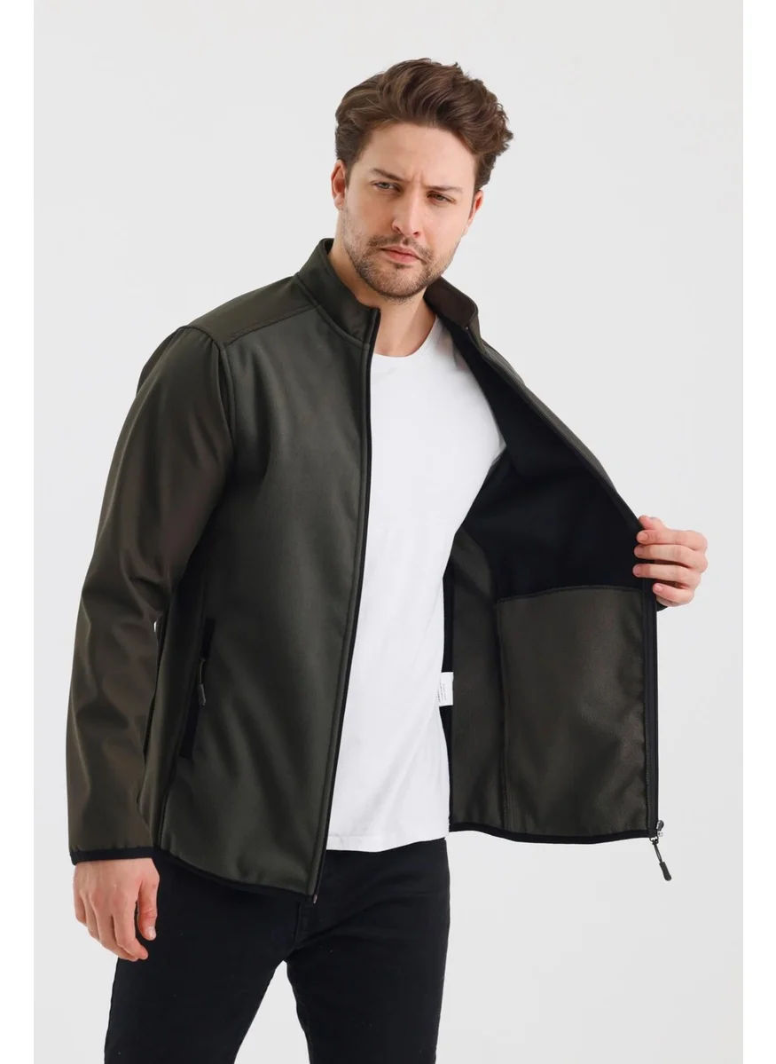 الكسندر جاردي Alexandergardı Stand Collar Zippered Unlined Polar Fleece Water Repellent Softshell Fabric Jacket (E24-MNT-02)
