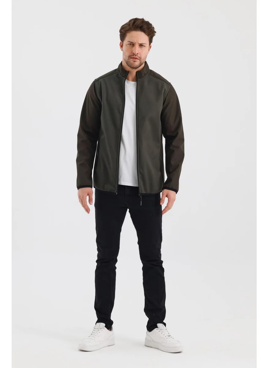 الكسندر جاردي Alexandergardı Stand Collar Zippered Unlined Polar Fleece Water Repellent Softshell Fabric Jacket (E24-MNT-02)