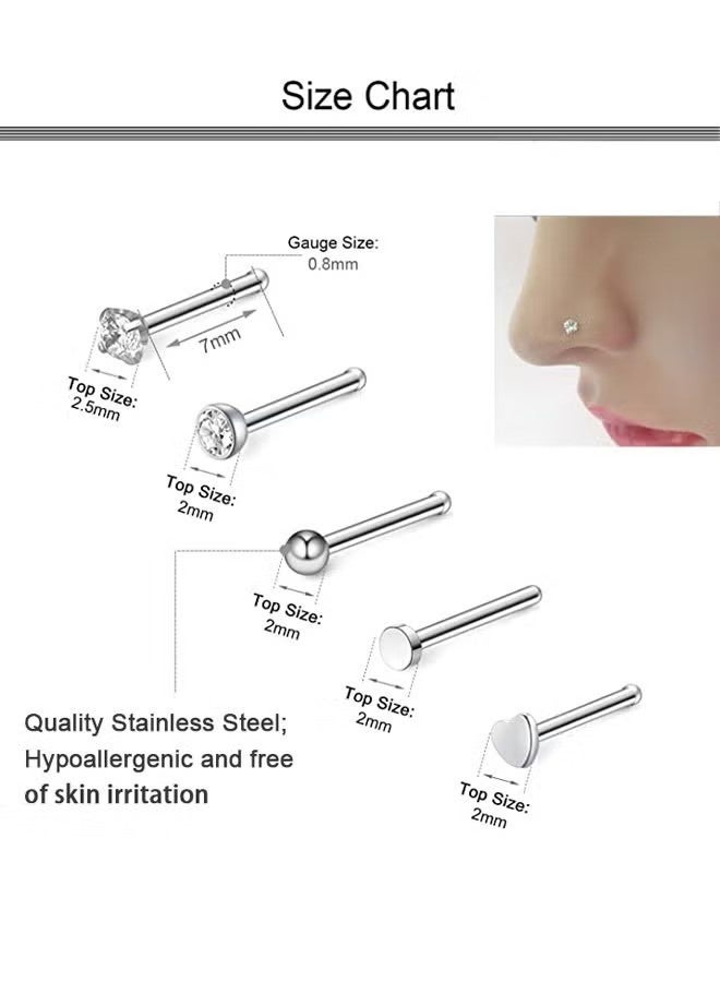 21PCS Nose Rings Hoop for Women and Men Surgical Steel Hypoallergenic L Shaped Nose Studs 8mm Hoop Nose Piercings Jewelry Silver - Image 4