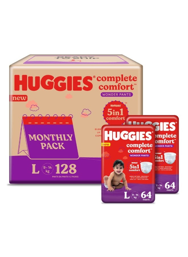 Huggies Complete Comfort Wonder Pants Large (L) Size Baby Diaper Pants Monthly Pack, 128 count, with 5 in 1 Comfort & Mamaearth Gentle Cleansing Natural Baby Shampoo, 400ml - Image 2