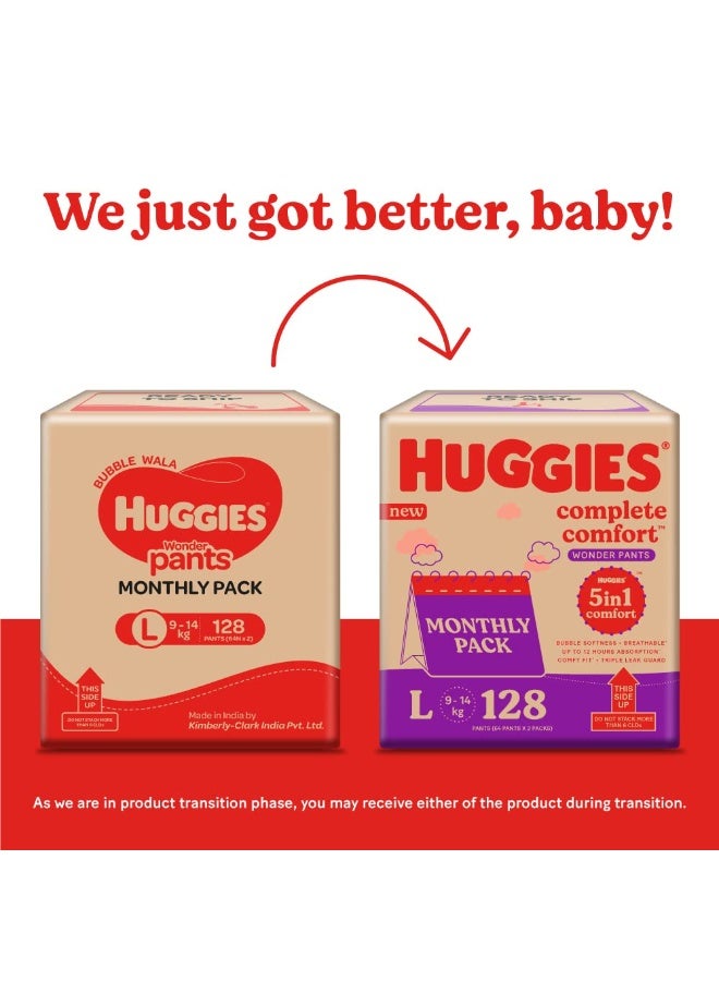 Huggies Complete Comfort Wonder Pants Large (L) Size Baby Diaper Pants Monthly Pack, 128 count, with 5 in 1 Comfort & Mamaearth Gentle Cleansing Natural Baby Shampoo, 400ml - Image 3