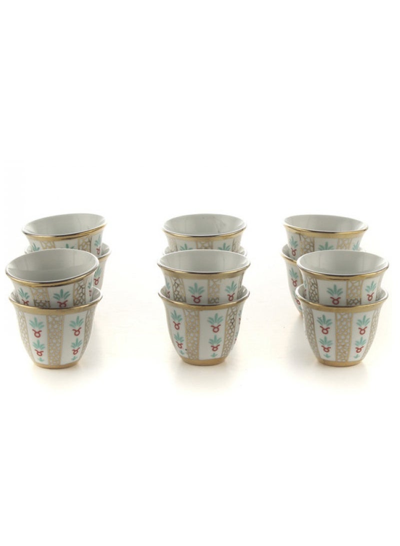 Badraig 12-Piece Cawa Cups Set with Floral and Elegant Golden Strip Design 60Ml | 90 ML | 120 ML - Image 2
