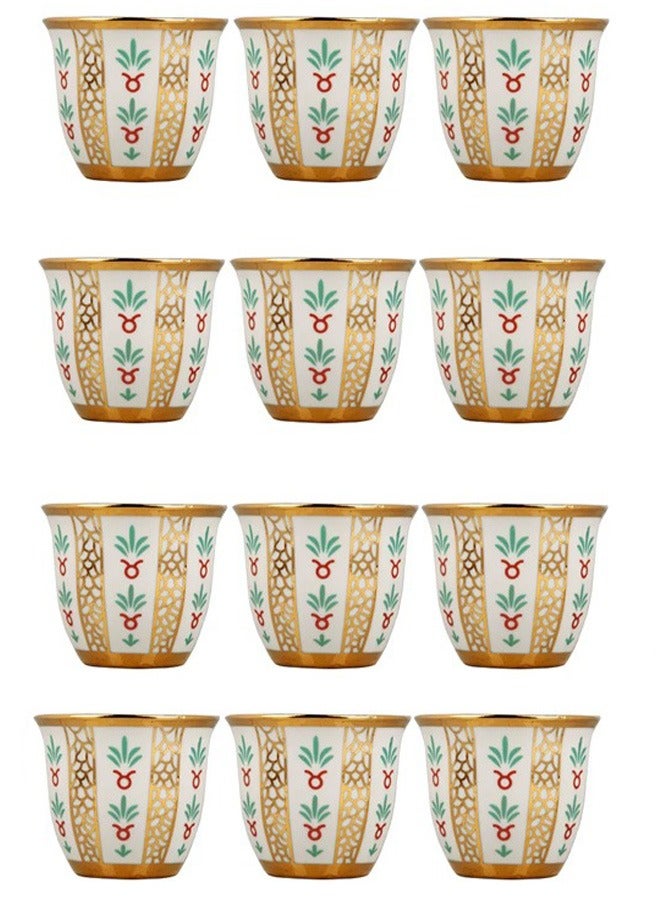 Badraig 12-Piece Cawa Cups Set with Floral and Elegant Golden Strip Design 60Ml | 90 ML | 120 ML - Image 1