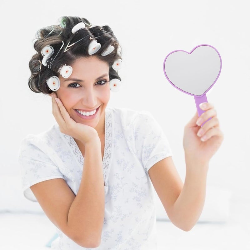 POPETPOP Heart-Shaped Handheld Makeup Mirror 2pcs Portable Personal Cosmetic Mirrors with Handle Violet and Pink for Travel and Vanity Use - Image 4