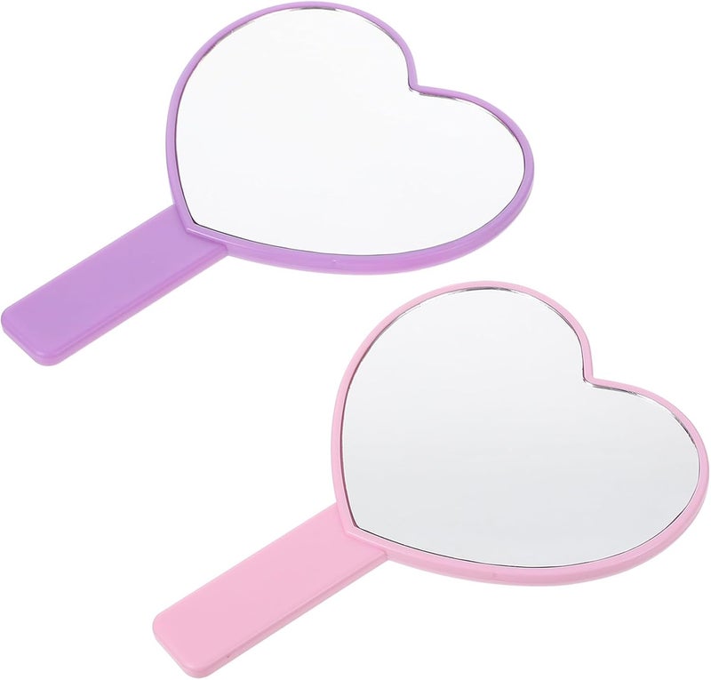 POPETPOP Heart-Shaped Handheld Makeup Mirror 2pcs Portable Personal Cosmetic Mirrors with Handle Violet and Pink for Travel and Vanity Use - Image 1