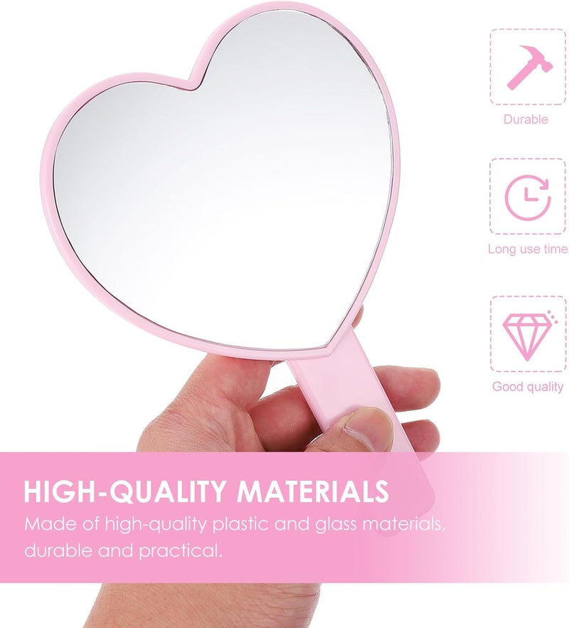 POPETPOP Heart-Shaped Handheld Makeup Mirror 2pcs Portable Personal Cosmetic Mirrors with Handle Violet and Pink for Travel and Vanity Use - Image 3