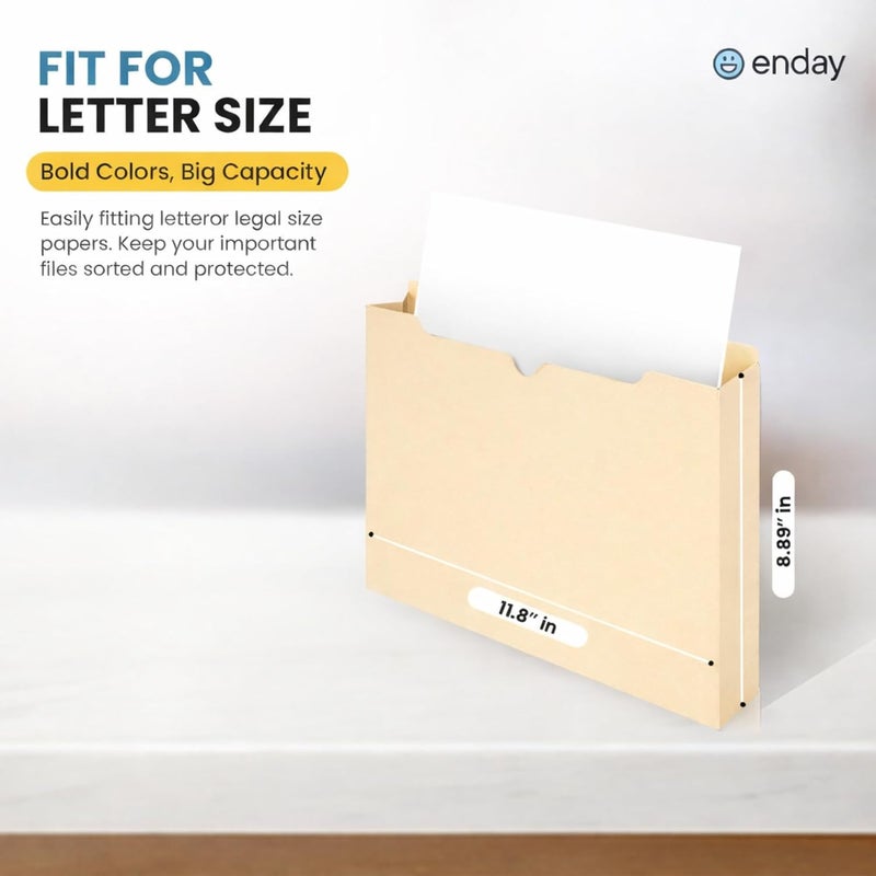 Enday Manilla Folders 8.5 x 11 (25 Pack) File Folders - Straight Cut Tab - Letter Size Jacket Folders for Home & Office, Pocket File Folders - Image 2