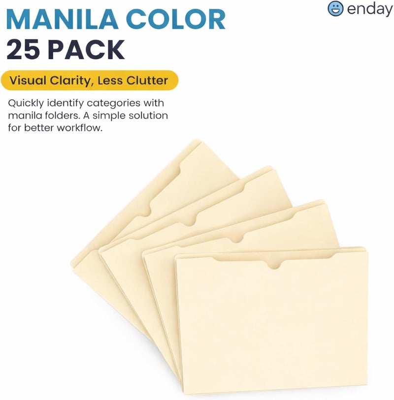 Enday Manilla Folders 8.5 x 11 (25 Pack) File Folders - Straight Cut Tab - Letter Size Jacket Folders for Home & Office, Pocket File Folders - Image 4